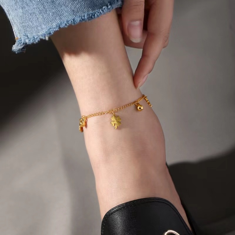 Gelang kaki lucky leaf lonceng titanium anti karat harga grosir bisa COD