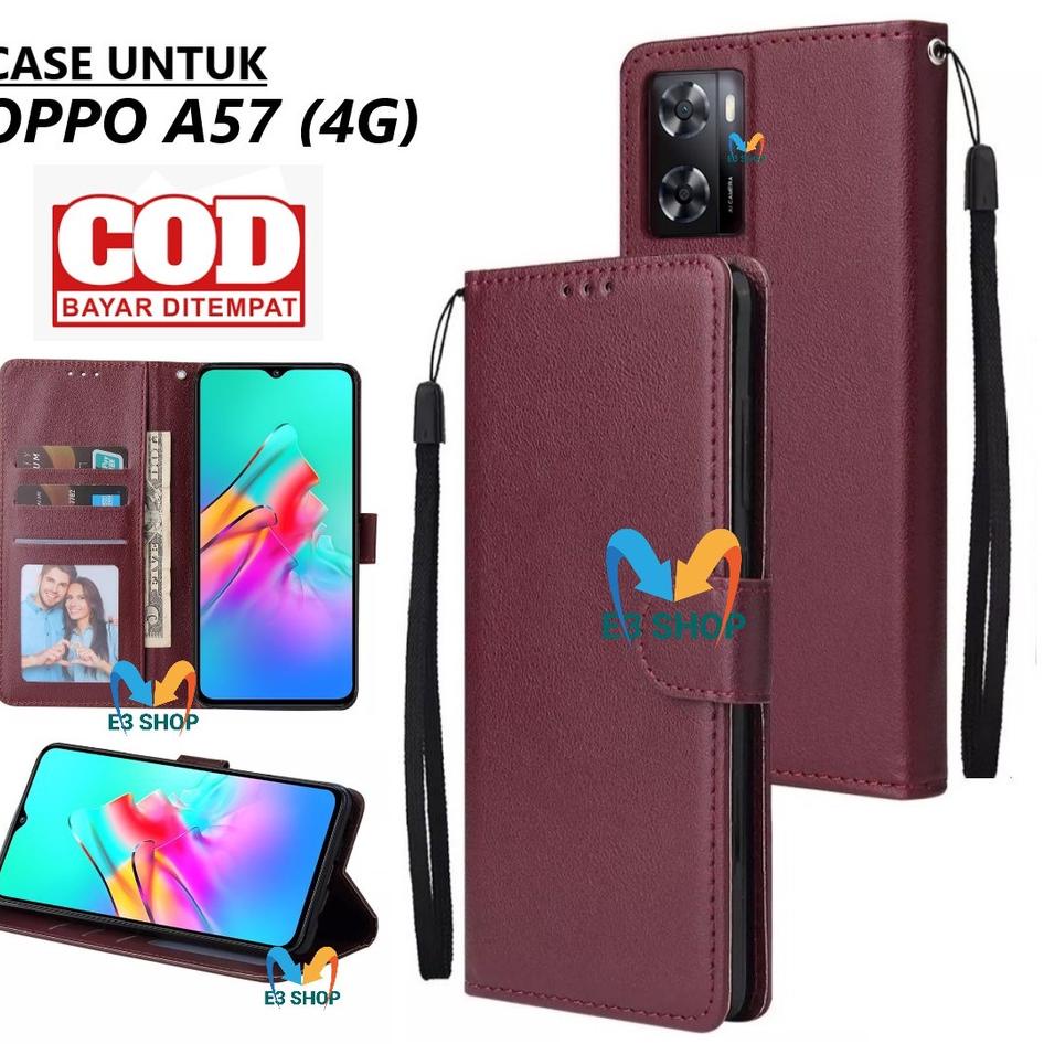 Ready Update CASE OPPO A57 (4G) 2022 LEATHER FLIP COVER WALLET STANDING DOMPET CASING