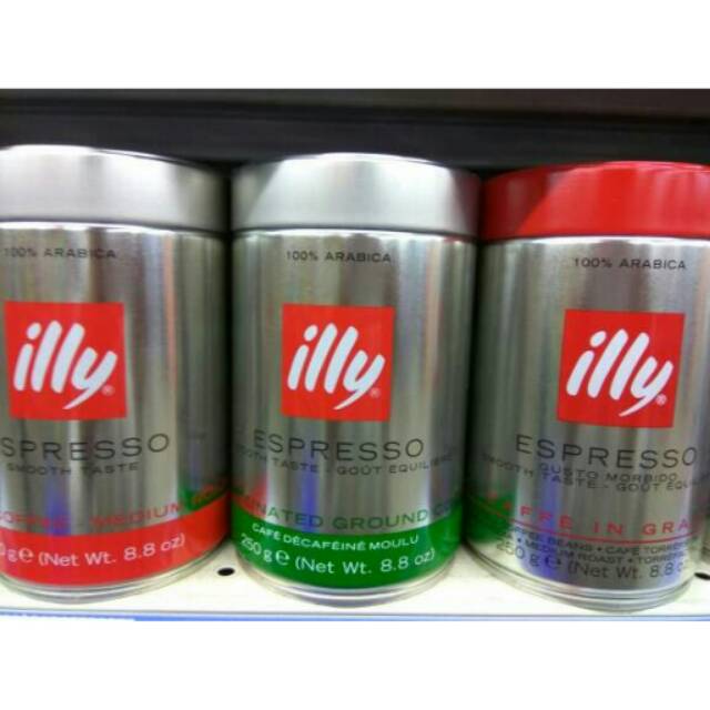 

Illy Espresso Medium Decaffeinated Roasted Coffee Beans Grains 100% Arabica Ground Coffee 250g Kopi Import