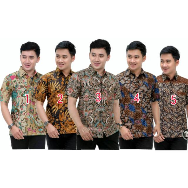 BSWART Batik HRB026 kenongo Hem Pendek anjani biru Pekalongan M L XL Batik Pria MURAH Modern Grosir