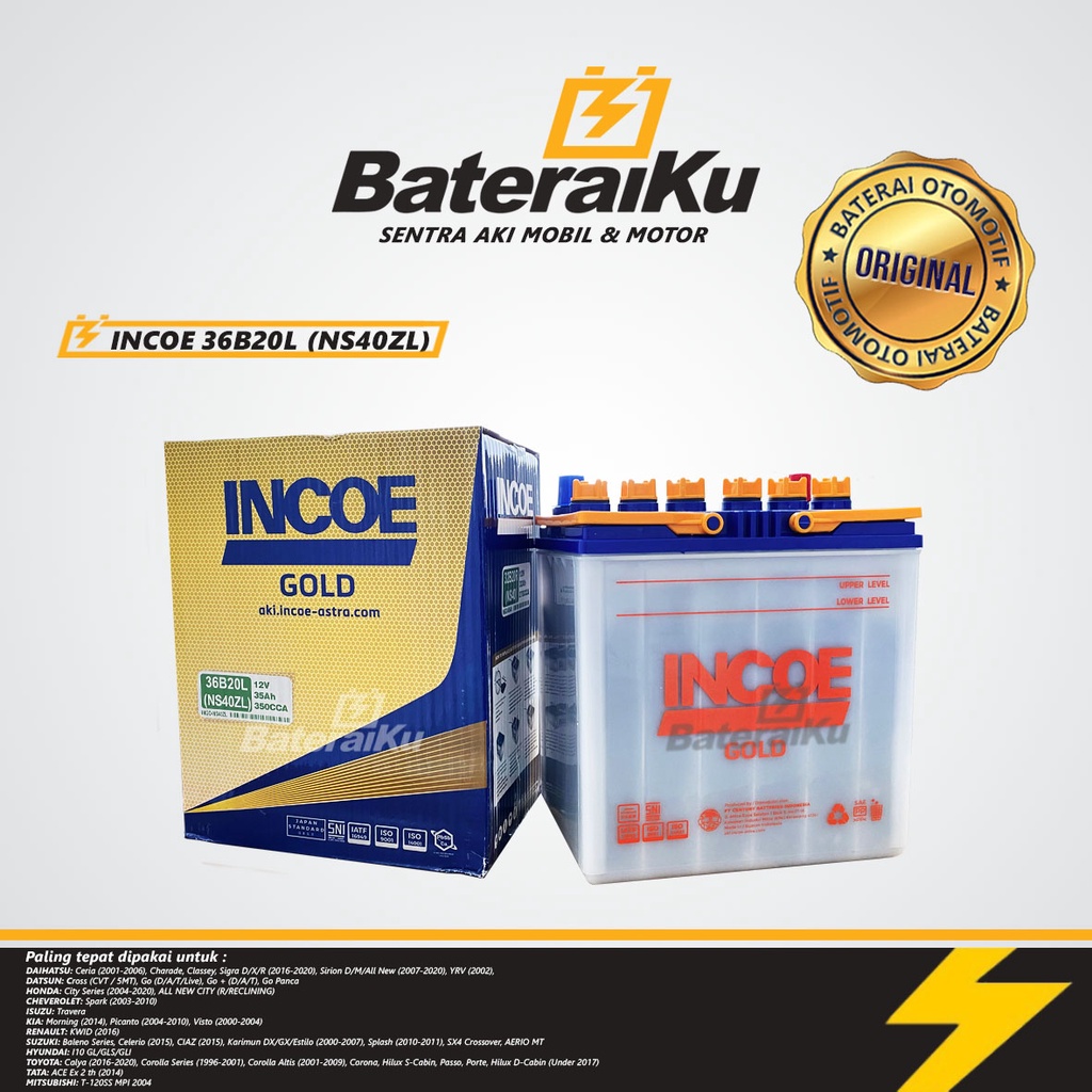 Aki Mobil Incoe Gold NS40ZL Aki Hybrid Aki Basah Untuk Honda Jazz, Brio, Ayla, Calya, Sirion, Agya