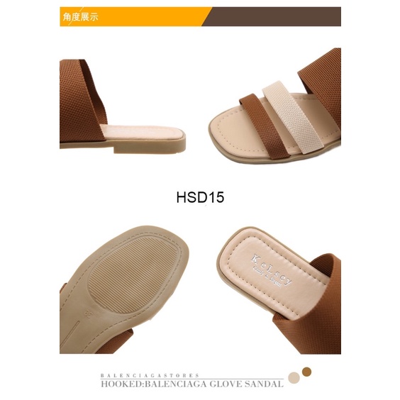 Kelsey Sandal Slop Wanita Import HSD15 Bahan Kulit Cantik Bangget Sandal Flat 1cm