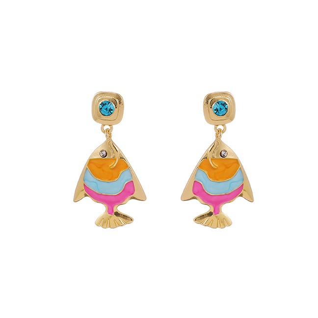 LRC Anting Tusuk Fashion Color Alloy Diamond Goldfish Stud P58692