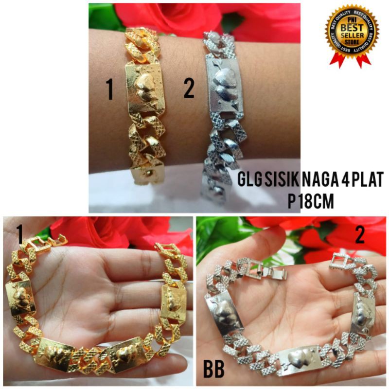 Gelang tangan sisik naga Plat warna silver Dan Gold motif pilihan