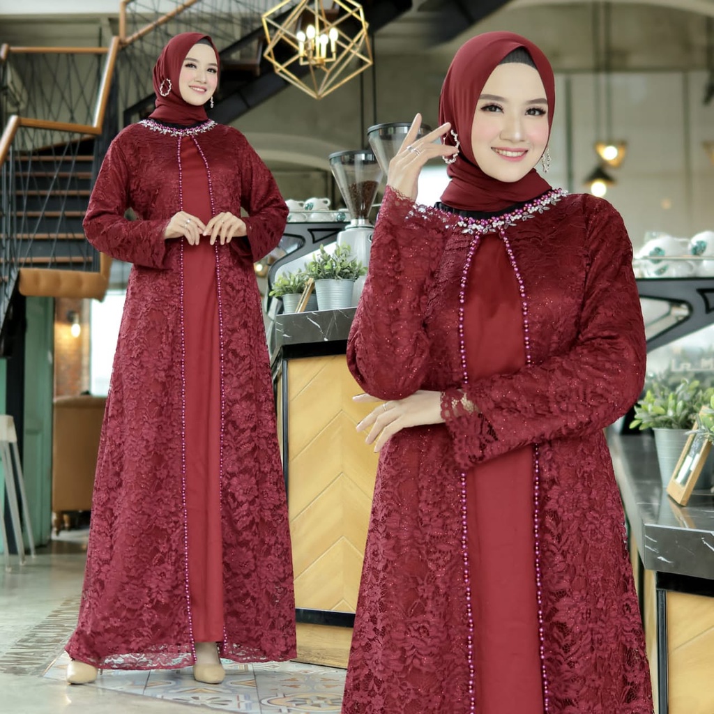 HOPYLOVY - Maxi Dress Terbaru Wanita Gamis Muslim / Maxi Brukat Hera