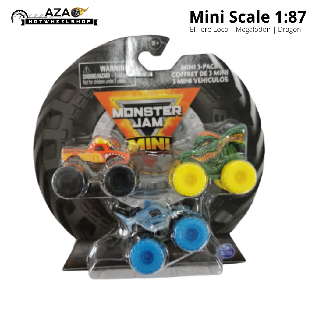 Monster Jam Mini Scale spin master seri 1 seri 3 Dragon Earth Shaker Soldier Fortune Black Ops Max Contrast Grave Digger Silver Dragon El Toro Loco Gold Chase WF17 Orange Max-D Max D Megalodon Shear Madness Monster Mutt Bakugan Dragonoid Blue Thunder