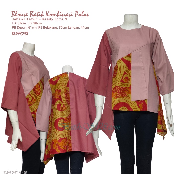 Premium Blouse Wanita Atasan Batik Wanita Modern Kombinasi Polos Kekinian