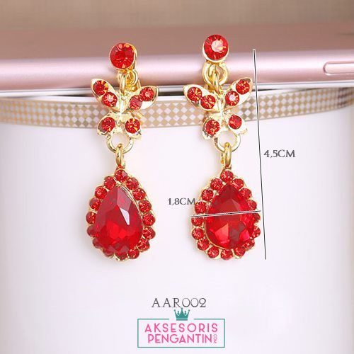 [READY STOCK] AKSESORIS WANITA ANTING PENGANTIN EARRING HOOK MERAH AAR002