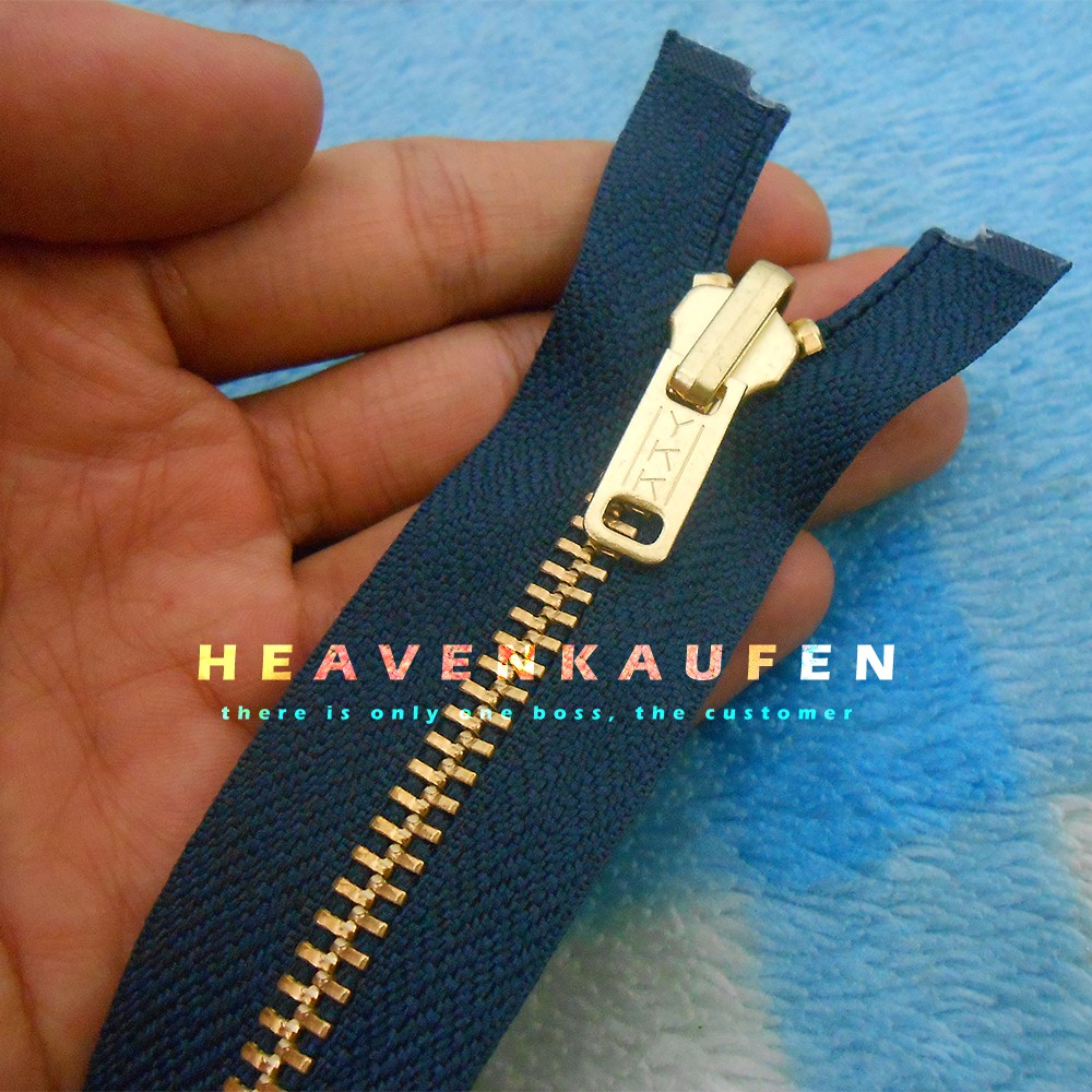 Resleting Zipper YKK Gigi Besi 60 cm Biru Navy / Dongker - Gold Emas Bolak Balik