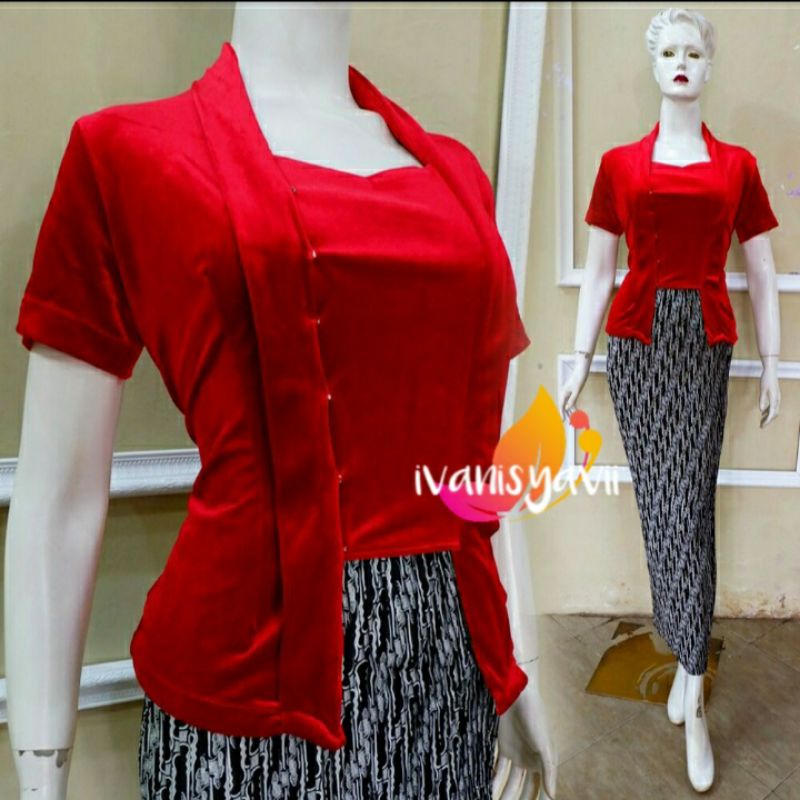 Set Kebaya + Rok / Kebaya Bludru Kutubaru Lengan Pendek