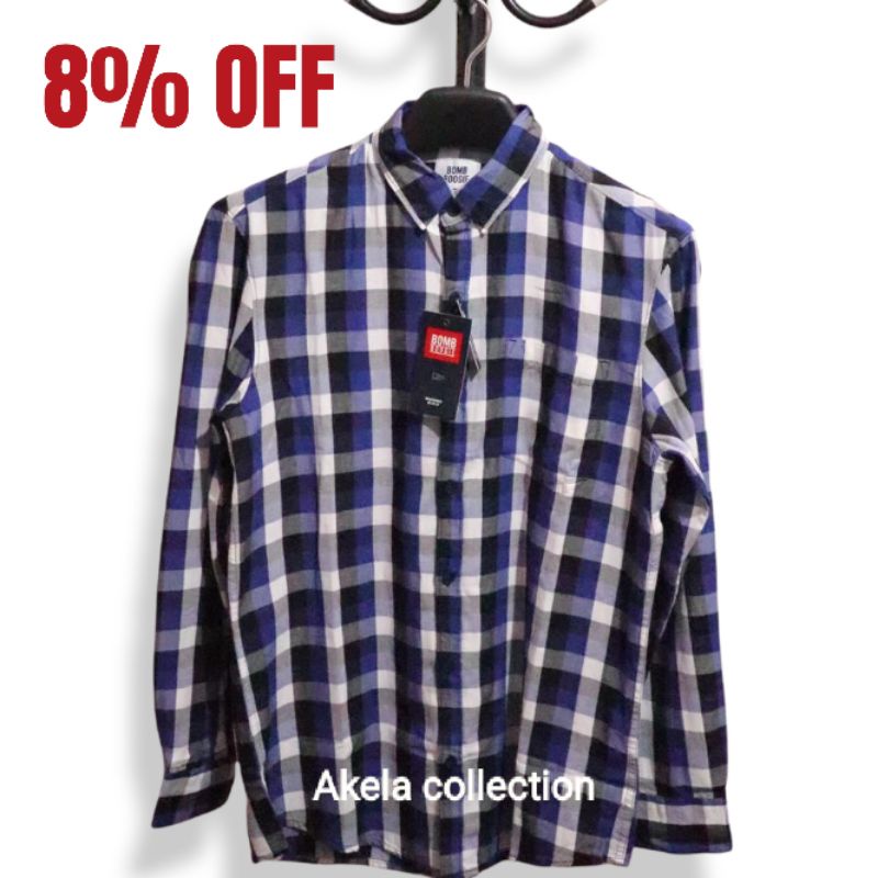 Kemeja Pria BOMBOOGIE Regular Fit Lengan Panjang Hudson Blue Black Shirt