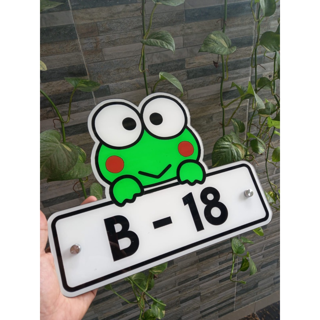 papan nomor rumah custom bentuk keroppi acrylic laser cuting free pen stainles