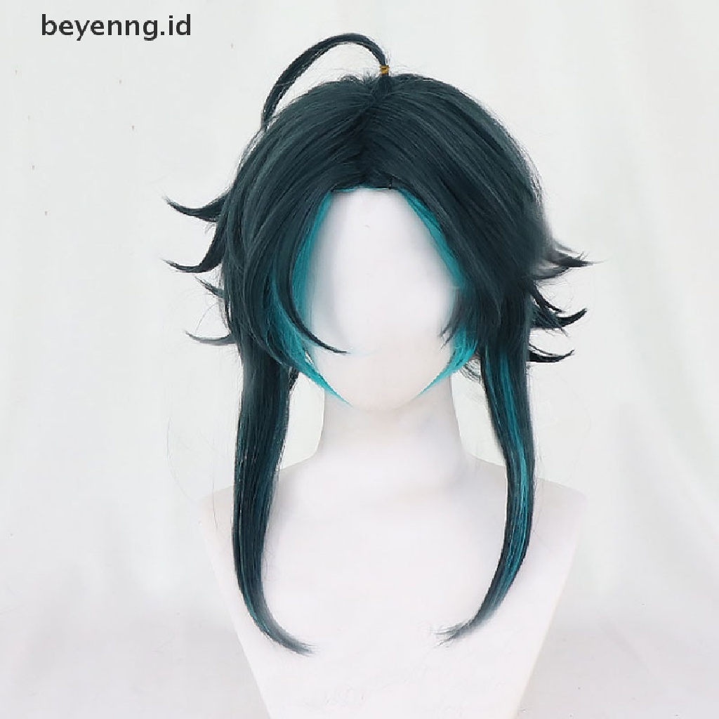 Wig Cosplay Anime Beyen Genshin Impact Xiao Warna Hijau Ukuran 40cm Untuk Pria