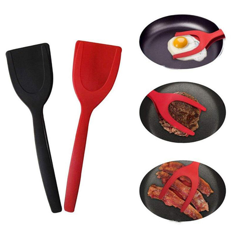 2in1 Spatula Penjepit Telur / Pancake / Roti / Omelet Bahan Silikon Anti Lengket Untuk Dapur