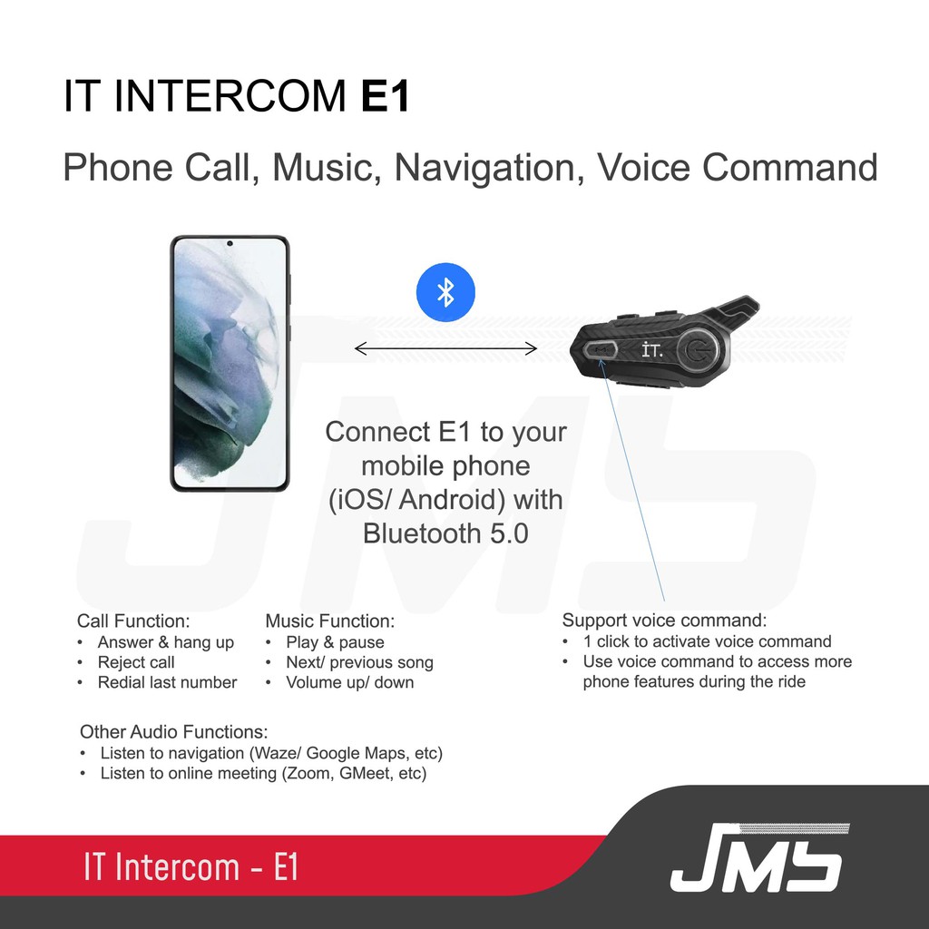 IT Intercom Bluetooth Headset E1 - Garansi TAM 15 Bulan - Intercom Helm Termurah ORIGINAL-4