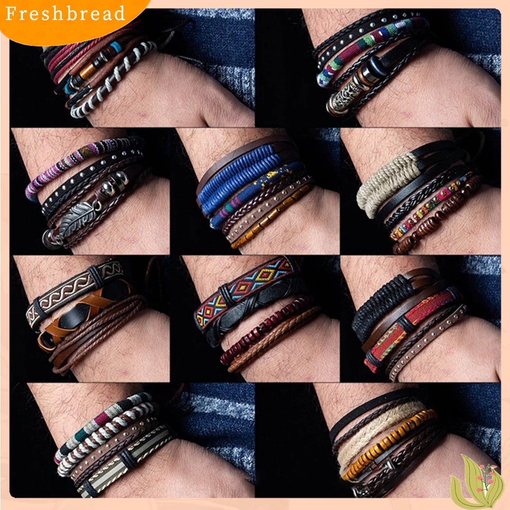 Terlaris 4Pcs/Set Unisex Multi Layer Faux Leather Braided Bracelet Bangles Jewelry Gift