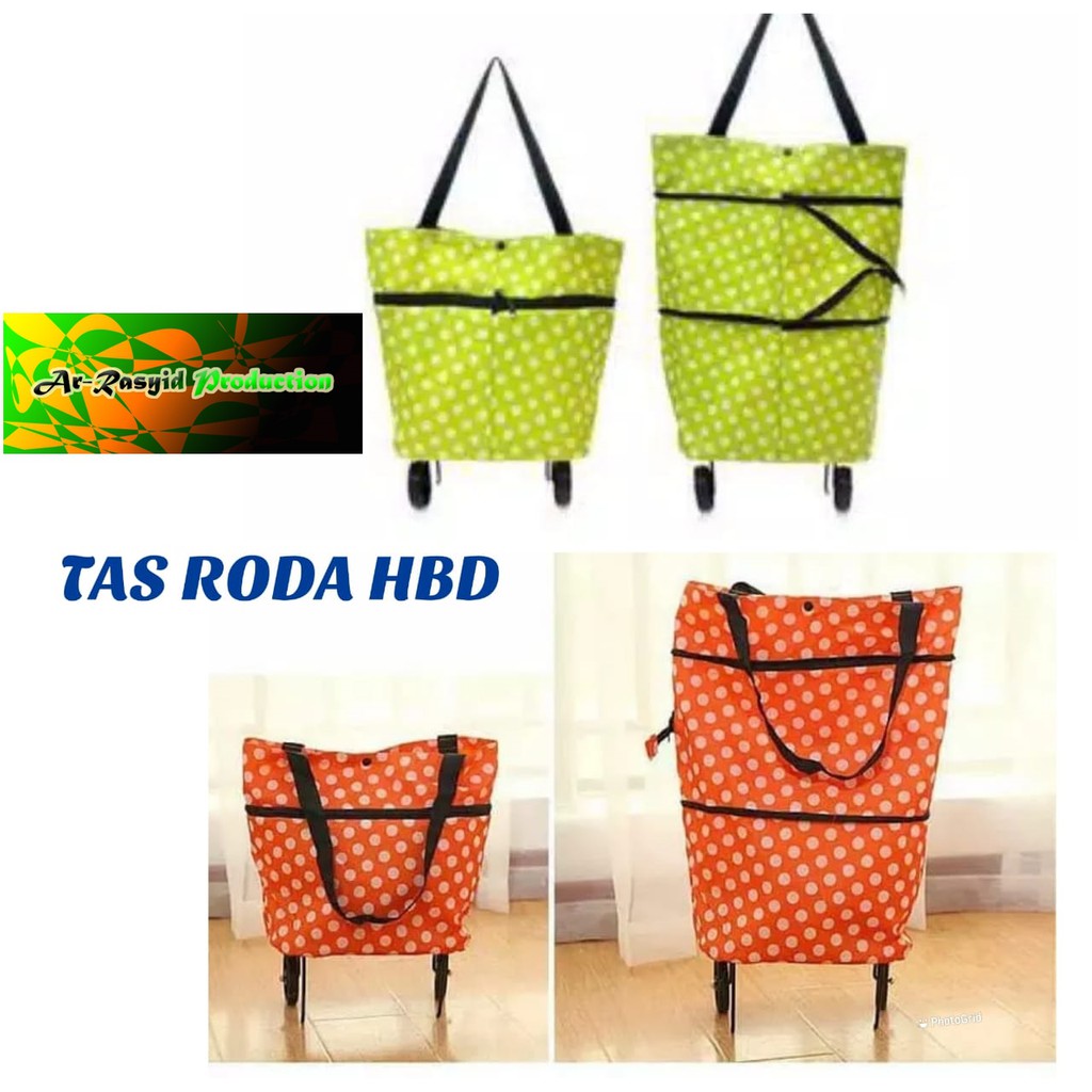 Tas Belanja Lipat Trolley Troli Roda HBD Motif Polkadot