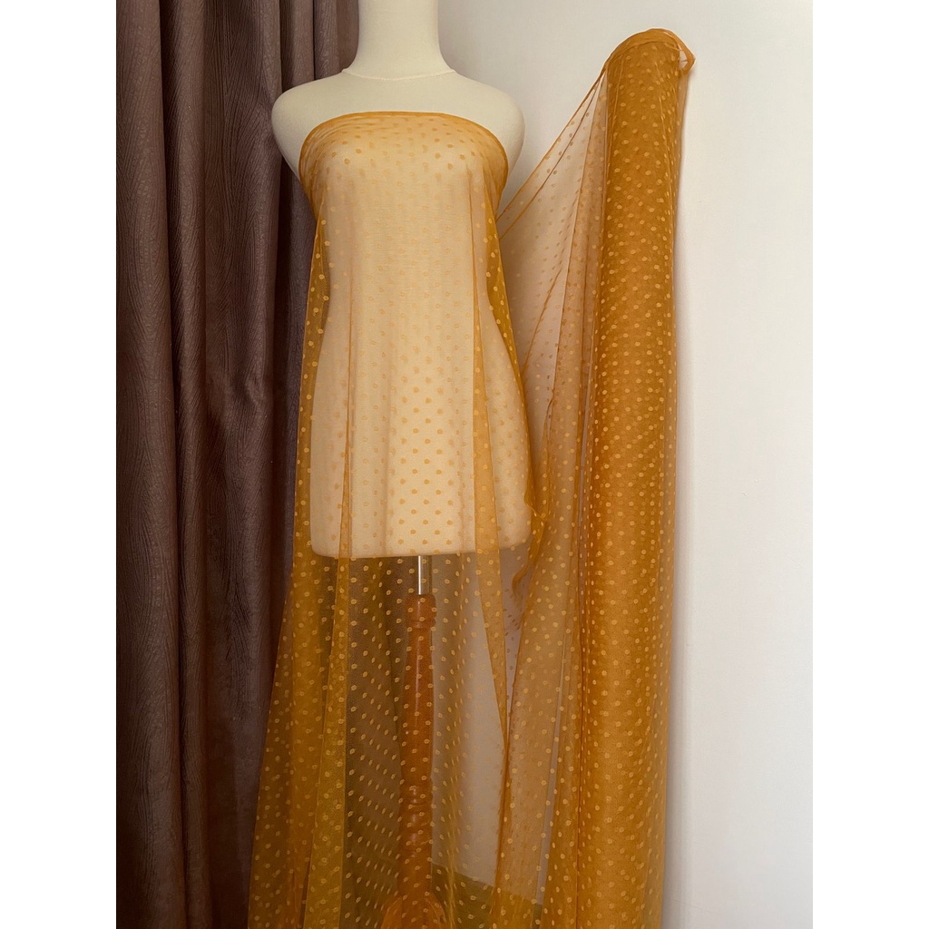 Kain Tile Tille Tule Tulle Dot Dotty Polkadot Warna Kuning Kunyit Mustard