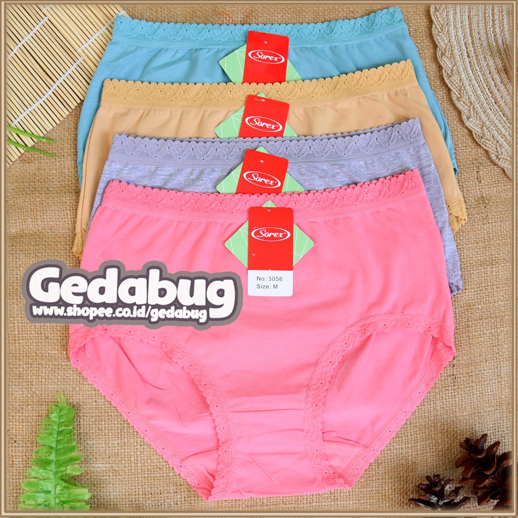 3 Pcs - CD Wanita Sorex 3056 Semi Renda | Celana dalam wanita Cutting Maxi Supersoft | Gedabug