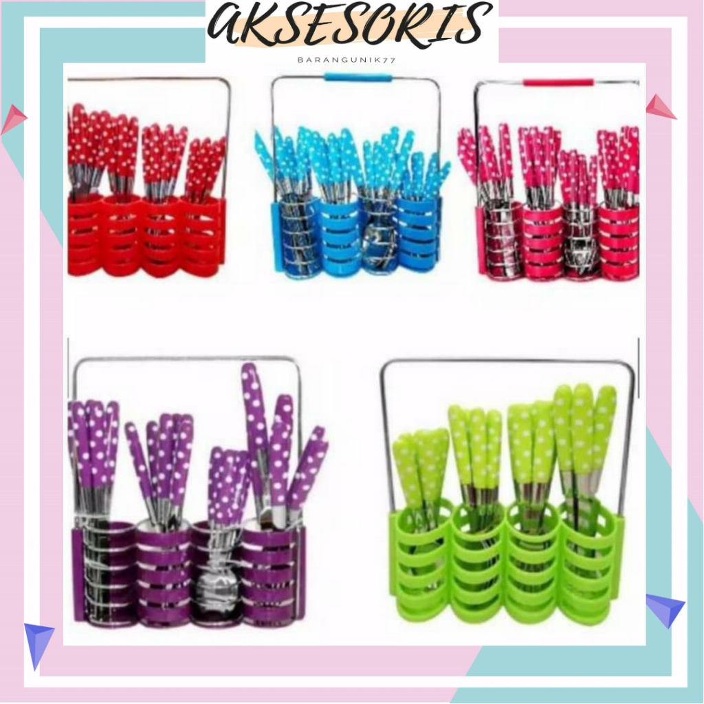 SENDOK SET POLKADOT ISI 24PCS / SENDOK POLKA SET 24 PCS / SENDOK MAKAN POLKADOT ISI 24 PCS