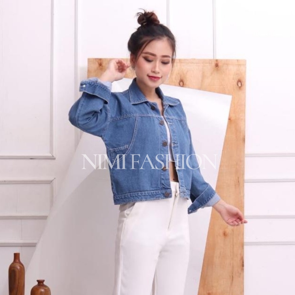 Jaket Jeans Crop / Jaket Denim Wanita Model Crop Kancing Depan Belakang Hidup