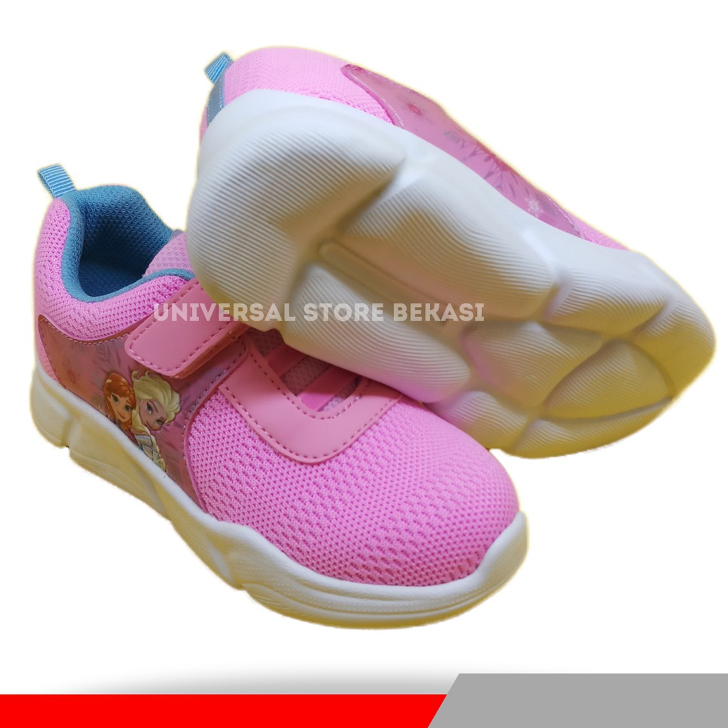 Sepatu anak Perempuan Sneakers Anak Karakter LIGHT SNOW Frozen Elsa Putih Pink