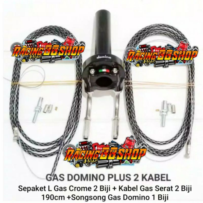 Gas spontan DOMINO 2 Kabel Gas + L Gas CROME Sonic Satria Fu Vixion Vario Nmax Beat Vario Fino Dll