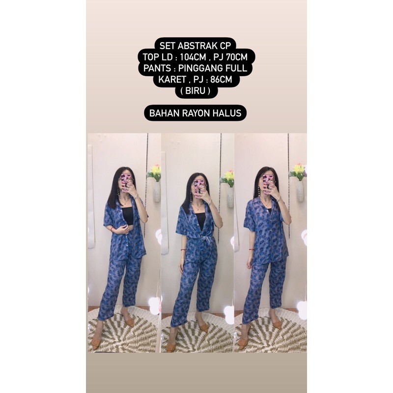 set kekinian tiedye wanita.stelan leaf/tiedye/abstrak kekinian cwe murah CP rayon import biru cwe