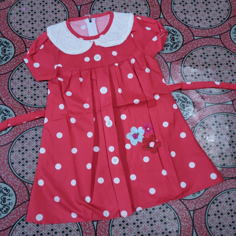 Dress anak 2 3 tahun polka kerah putih tali ( dress POLKA kerah tali )