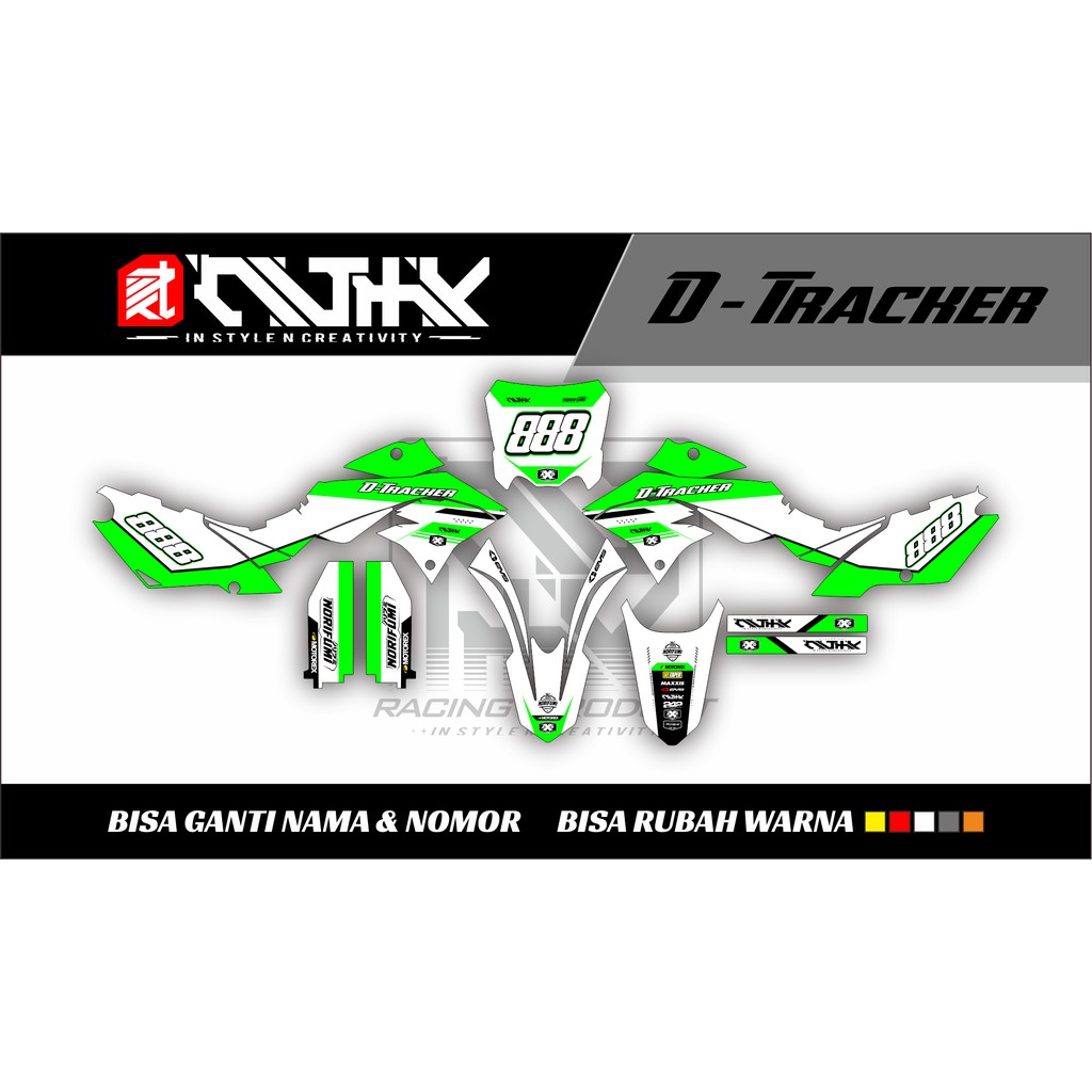 Decal KLX Dtracker hijau bisa custom nama & nomor