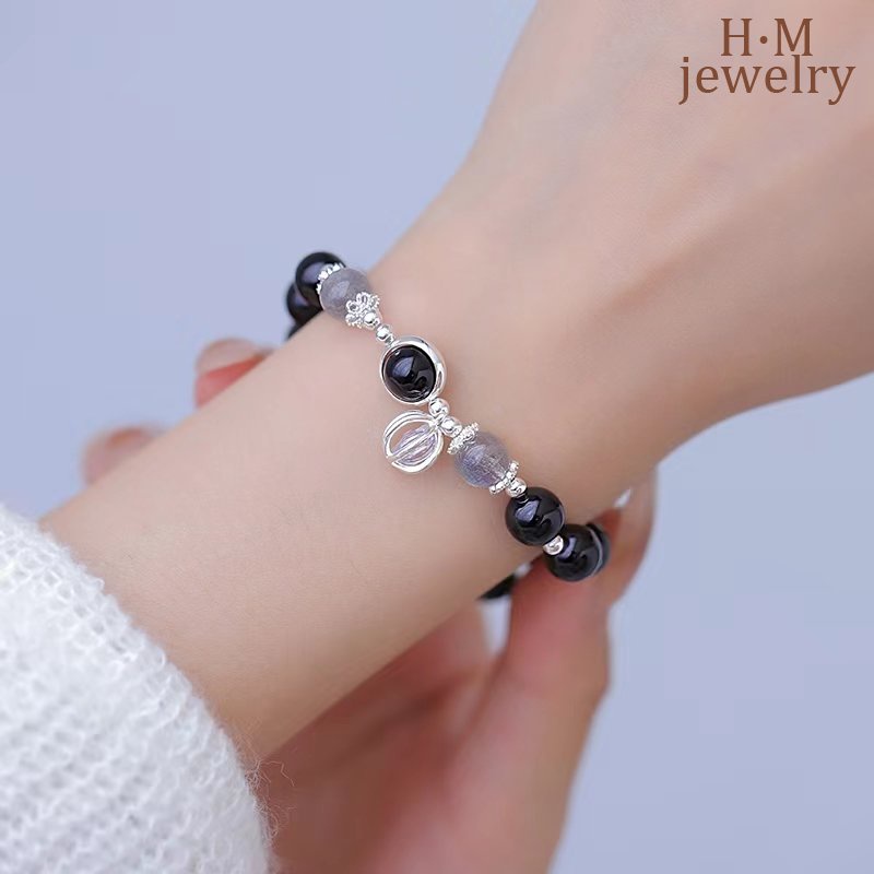 Gelang Manikmanik Batu Obsidian Moonstone Retro Simple Untuk Wanita 2022