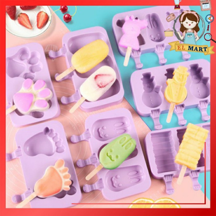 Cetakan Es Krim Silikon CES03 Karakter Jelly Pudding Popsicle Silicone Cetakan Es Lilin Ice Cream Stick