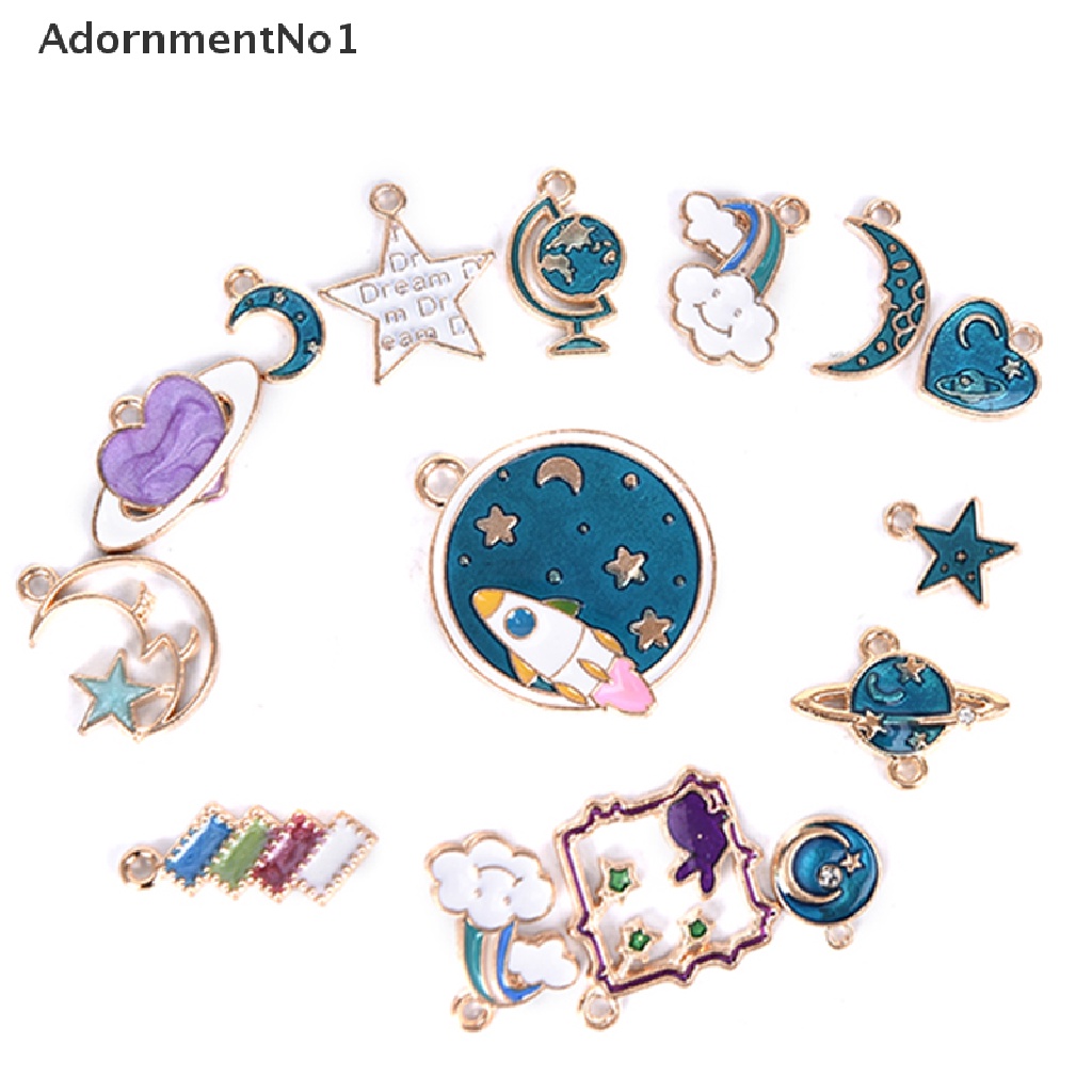 (AdornmentNo1) 15 Pcs Liontin Enamel Motif Bulan / Bintang / Alam Semesta Untuk Membuat Perhiasan DIY