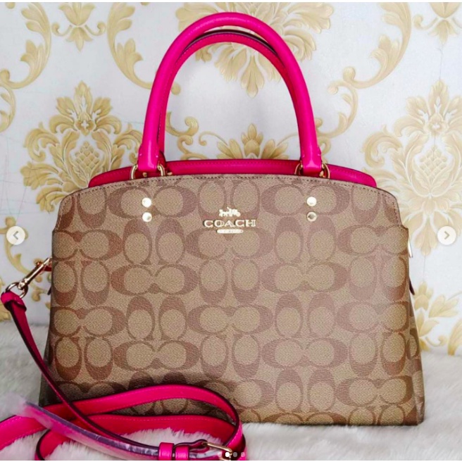 Tas Wanita Coach Signature Lillie Carryall Khaki Bold Pink