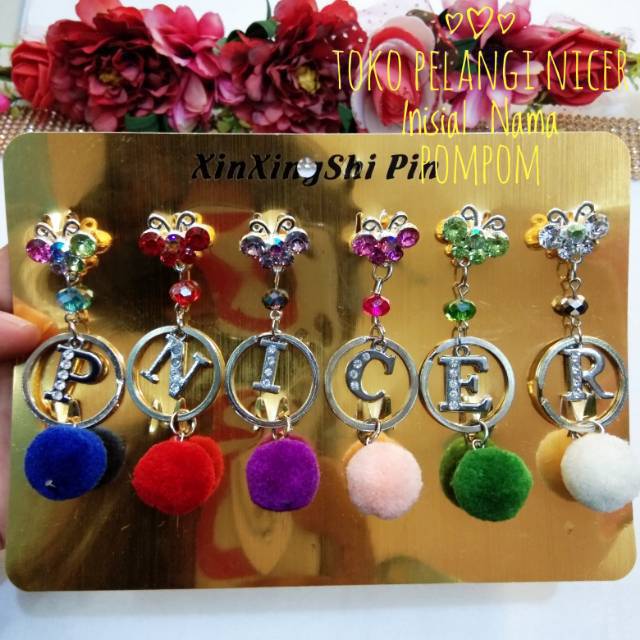 Bros Dagu Jilbab Hijab/Bross Nama Huruf Inisial Mix Pompom by TokoPelangiNicer Fashion Muslim Wanita