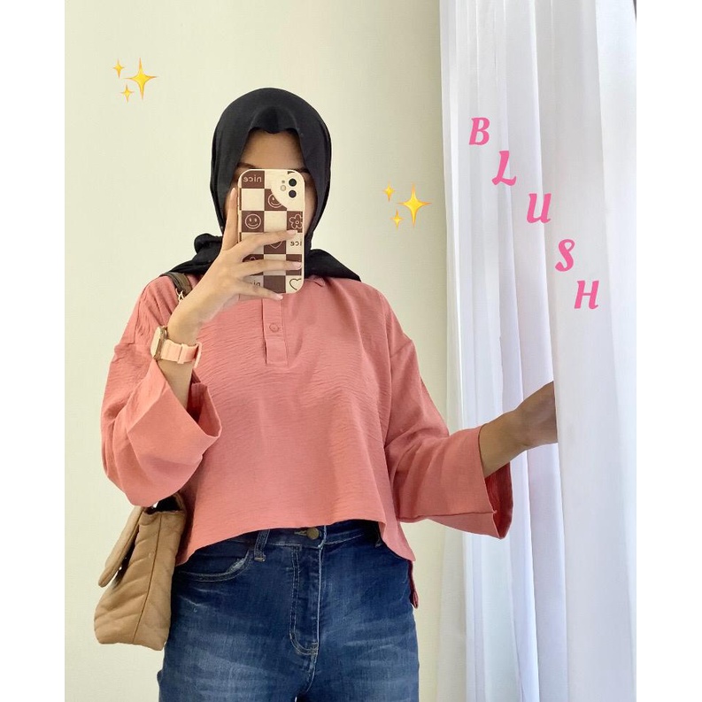 Violin Top - Crinkle Hanin Crop Top  - Kemeja Crinkle Oversize - Kemeja Wanita Lengan Panjang - Outer Crop Crinkle - Atasan Wanita