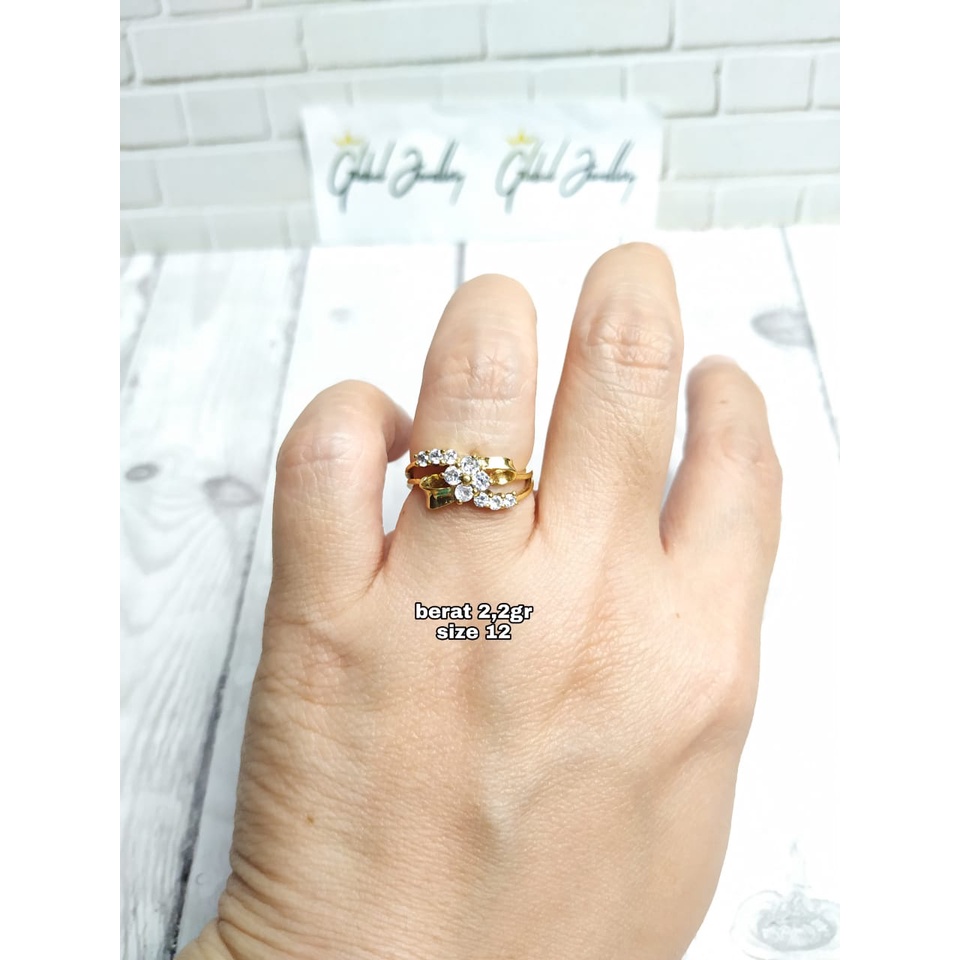 CINCIN BUNGA PITA MATA GOLD PERAK ASLI S925 GLOBAL JEWELLERY CK074