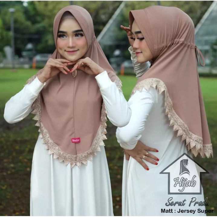 Jilbab Instan Serut Prada Renda Import Jersey Super Premium Model Bergo Terbaru-Millo