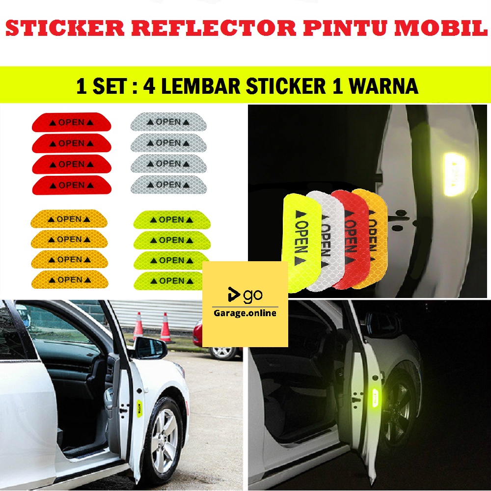 STICKER REFLEKSI tulisan OPEN UNTUK PINTU MOBIL isi &quot; 4 PCS &quot; REFLECTIVE STICKER WARNA HIJAU STABILO KUNING MERAH PUTIH READY