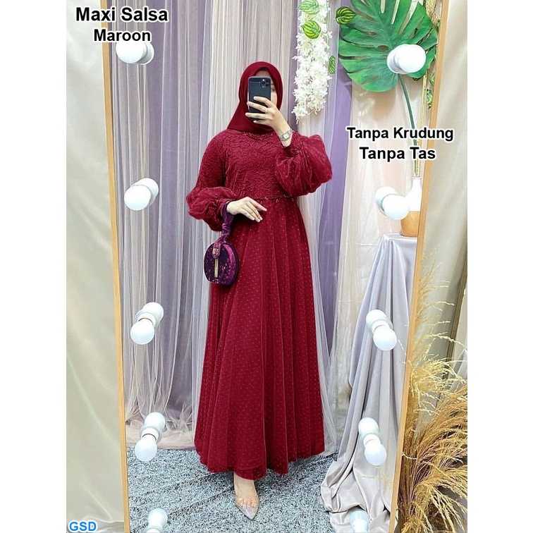 Maxi Salsa /Gamis Brukat Dewasa JUMBO / Dress Maksi Wanita Busui Zipper Depan / Gamis Murah Bisa COD