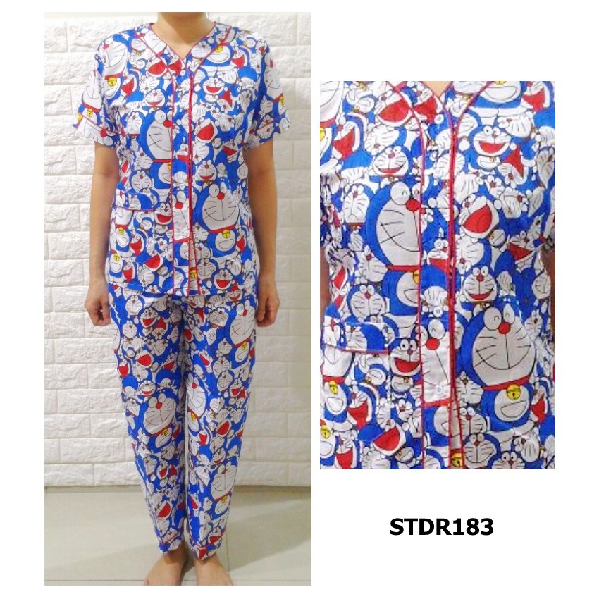 STDR183 - Setelan CP Katun Jepang Doraemon Full Print Baseball Mode