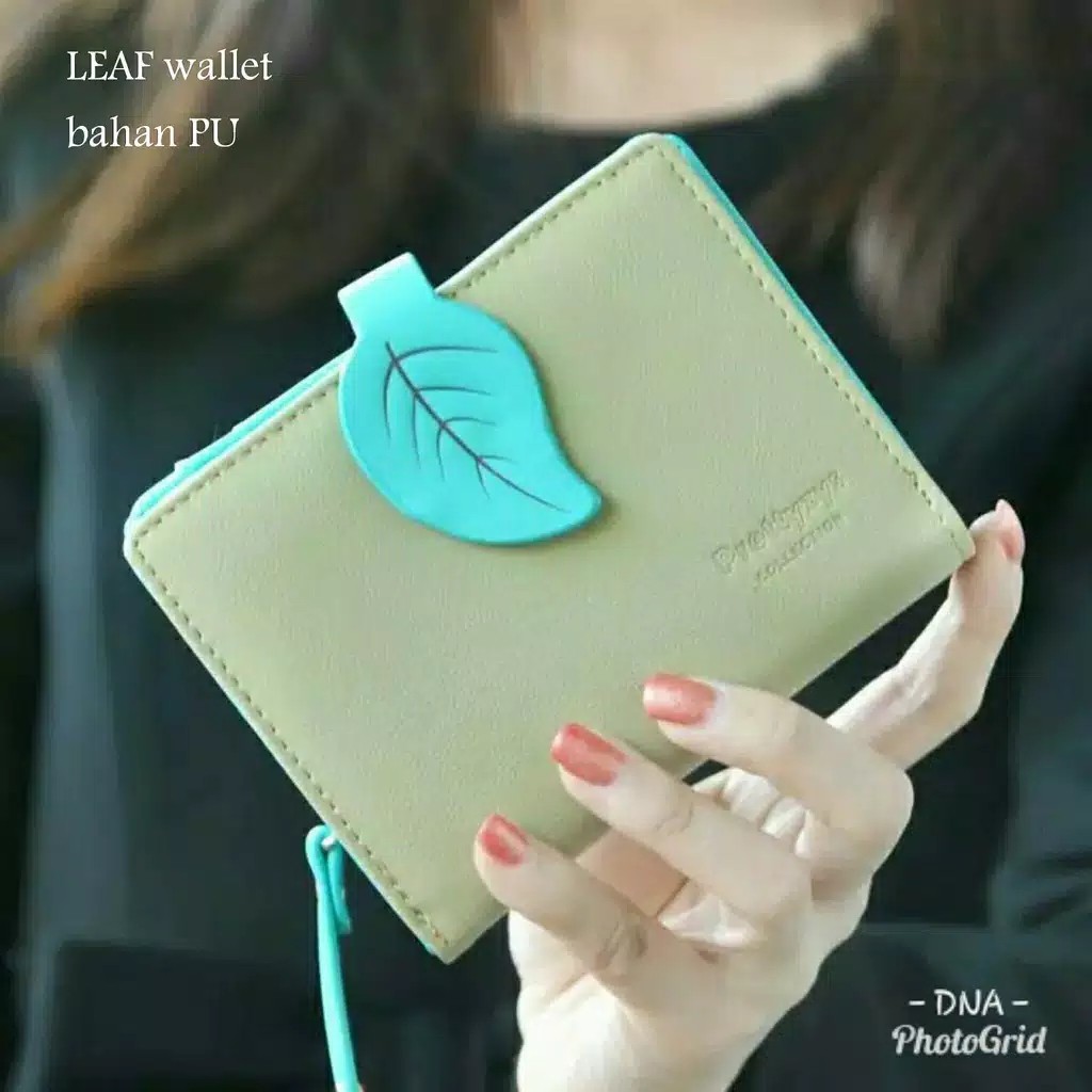 Promo Dompet Wanita Lucu Elegan Bahan Taiga Ukuran 10x10 Warna Ungu Tosca Biru Hitam Fanta Murah-Dk. Daun BIRU