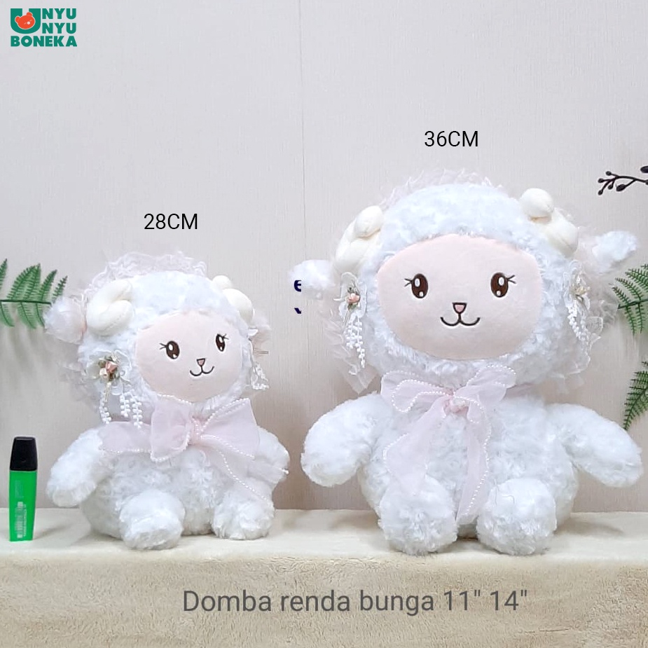 Boneka Domba Renda Bunga Flower Pita Sheep Animal Bahan Lembut