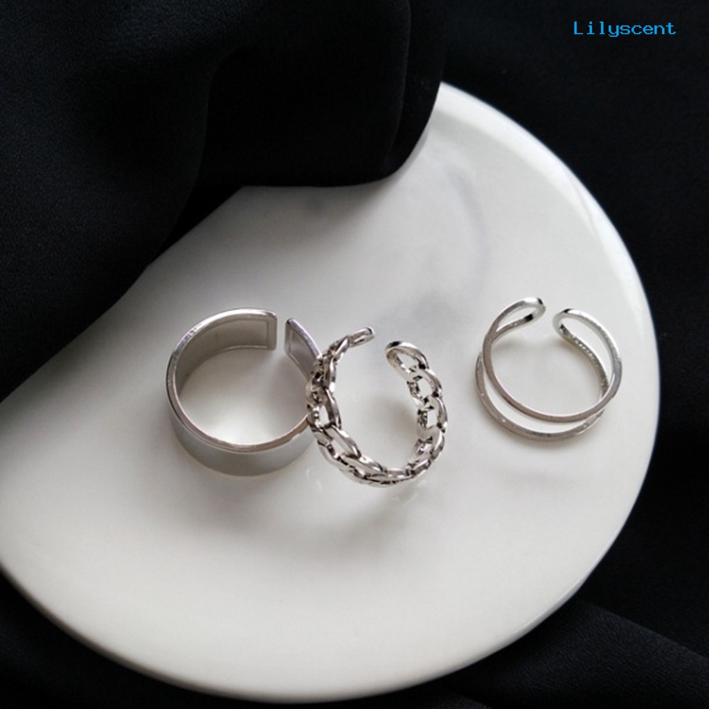 Ls 3Pcs / Set Cincin Model Terbuka Gaya Hip hop Adjustable Untuk Wanita