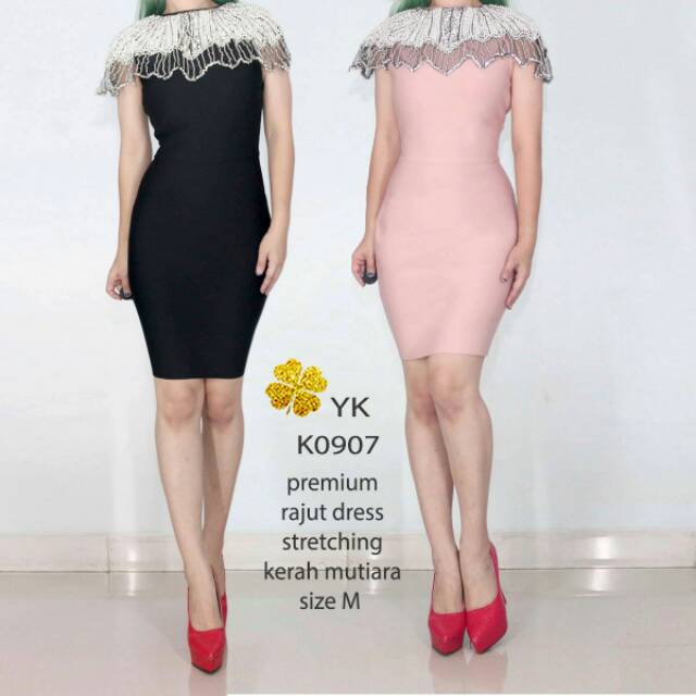 Osbbdress 0907 minidress bb rajut kerah mutiara dress bodycon dress import hitam pink