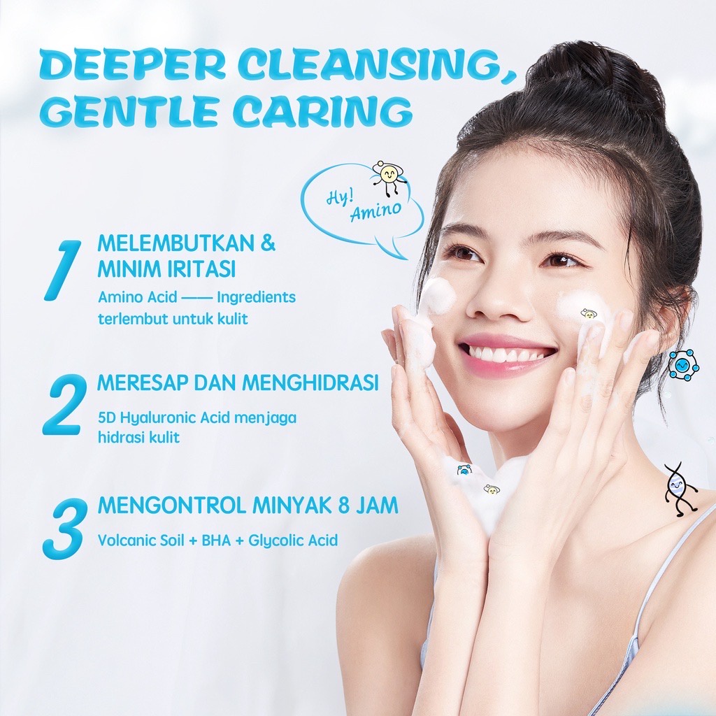 YOU Hy! Amino Contr-Oil Oil Control Facial Wash Indonesia / Pembersih Wajah Sabun Cuci Muka / Mengontrol Minyak Deep Cleansing Gentle Caring 100g / Skincare Face Cleanser Cleansing / Brightening Anti Acne Bacterial Hydrating / Toner / Y.O.U Series Paket