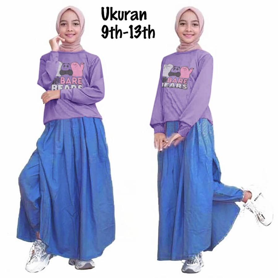 Baju Setelan Anak Remaja Perempuan Muslim Adem Model Kekinian Trandy Terbaru 2022 Set Cel Bears Lucu
