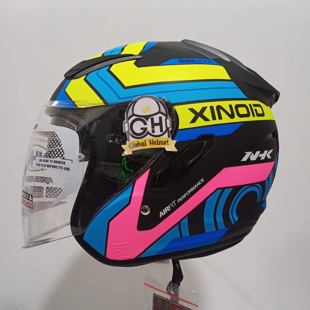 HELM NHK R1 XINOID NHK R-1 XINOID BLACK YELLOW BLUE DOFF DOUBLE VISOR