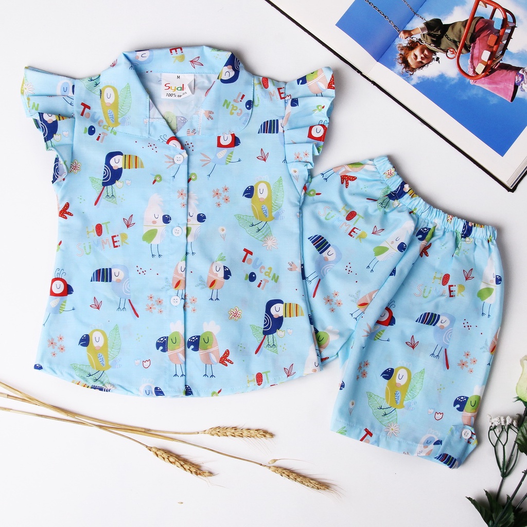 Baju Tidur Anak Katun Premium Bird Summer Lengan Pendek