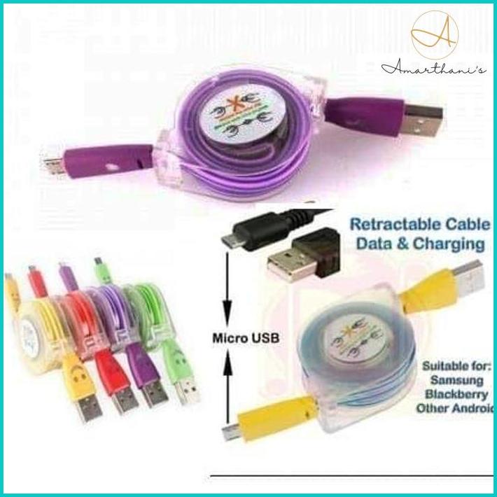 Ac - Kabel Data Tarik Led Nyala Fleksibel Ulur Handphone Hp Smartphone Cas